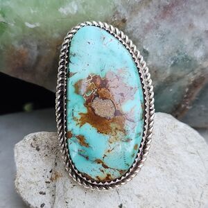 Nevada Royston US Natural turquoise Navajo handmade sterling ring  signed sz 10